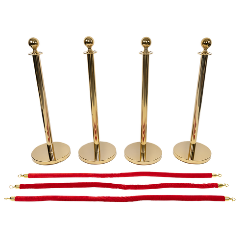 4 x Queue Barriers + 3 Ropes Exhibition Crowd Control Bollards