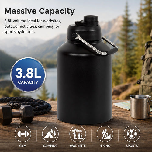3.8L Double Wall Insulated Stainless Steel Water Bottle – Large Hot & Cold Drinks Jug for All-Day Hydration