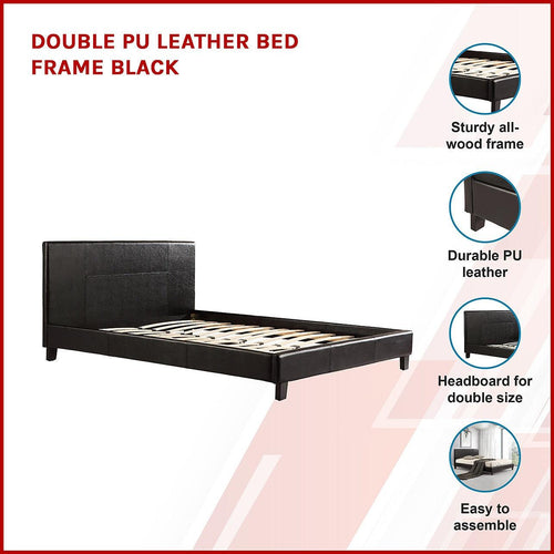 Double Bed Frame Black PU Leather