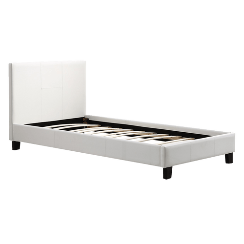 Single Bed Frame White PU Leather