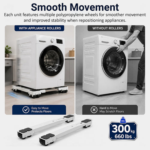 Appliance Rollers Dolly 300kg Load Adjustable Fridge Washing Machine Base