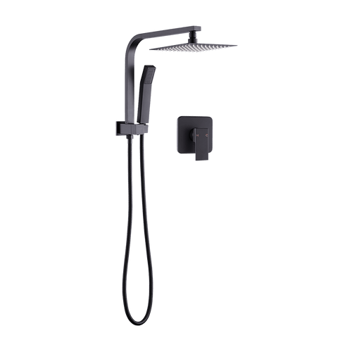 WELS 8" Rain Shower Head Set Square Dual Heads Faucet High Pressure With Mixer