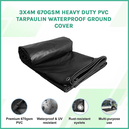 3x4m 670gsm Extra Heavy Duty PVC Tarpaulin Waterproof Ground Cover