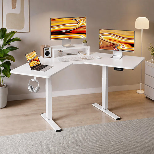 L Shaped Sit Stand Desk Electric Height Adjustable Corner Table