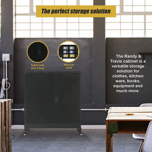 Two-Door Metal Locker - Black with Legs