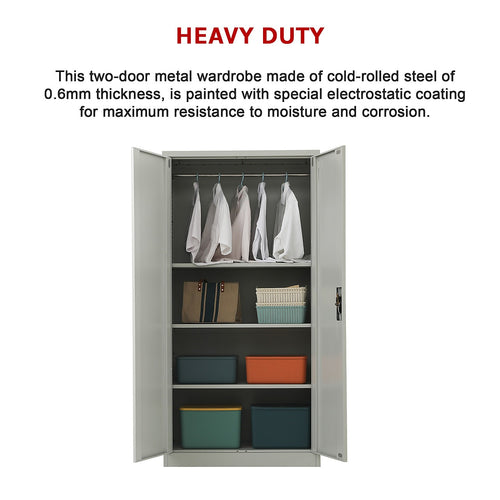 Double-Door Metal Cabinet with 4 Shelves – Office, Garage, or Home Storage in Grey without Legs
