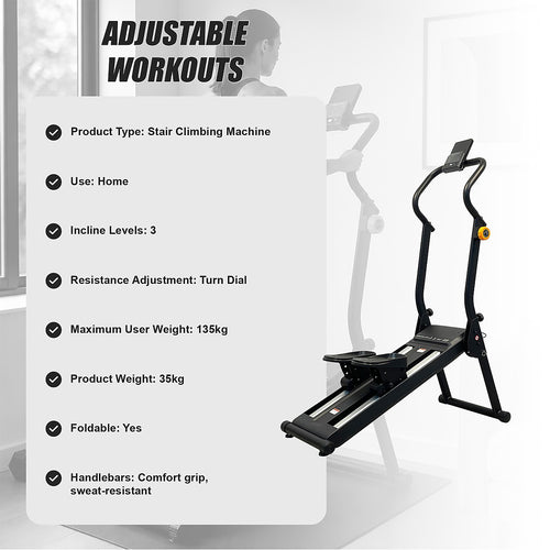 Stair Climbing Machine with Adjustable Resistance & 3 Incline Levels