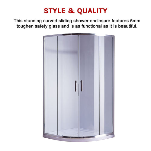 Curved Sliding Shower Screen 90x90cm – Chrome with White Base, 580mm Radius