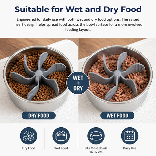 Dog Bowl Slow Feeder Insert - 2-Pack with Suction Base