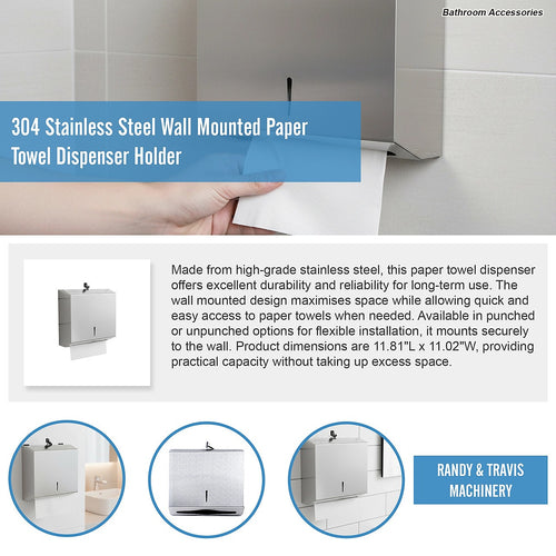 304 Stainless Steel Wall Mounted Paper Towel Dispenser Holder for Bathroom & Kitchen