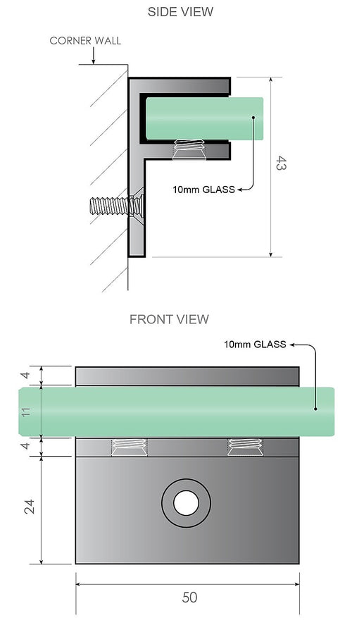 Frameless Shower Screen 100 x 210cm | Curved Glass, Black Wall F-Bracket
