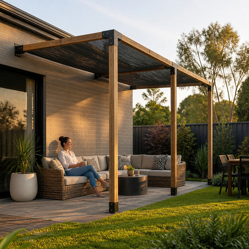 DIY Pergola Kit – Double Wall Mount with Black Screens Set with Brackets