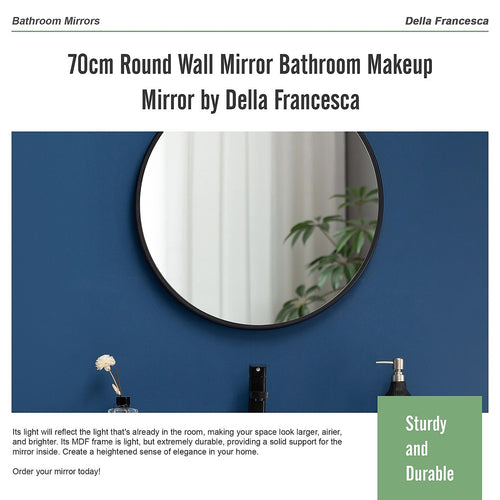 70cm Round Wall Mirror Bathroom Makeup Mirror by Della Francesca - Black