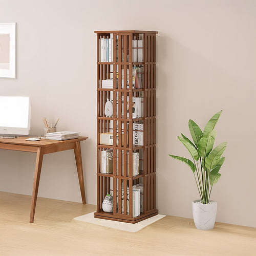 360 Rotating Bookshelf Bamboo Storage Display Rack Shelving in Dark Wood