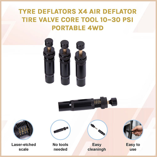 4WD Tyre Deflators 4 Pack Adjustable 10–30 PSI