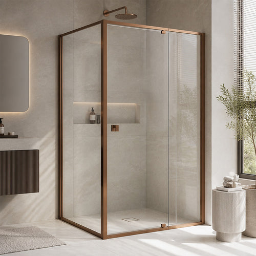 Semi-Frameless Shower Screen – Dust Brown, Front: (114~122)x195cm, Side: (98~101)x195cm