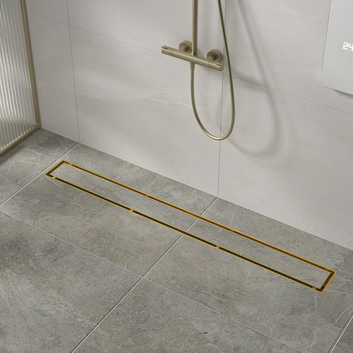 80cm Tile Insert Brushed Brass Grate Drain w/Centre outlet Floor Waste 