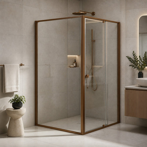Semi-Frameless Shower Screen – Dust Brown, Front: (74~82)x195cm, Side: (98~101)x195cm