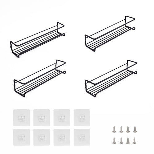 4pc Black Stainless Steel Wall Spice Rack – Modern Kitchen Storage Shelf Set