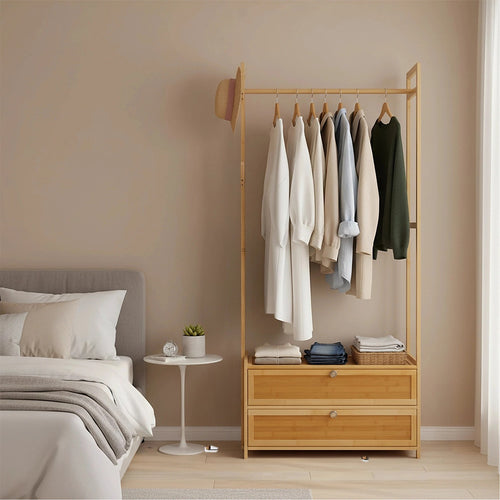 165x70cm Clothes Rack Stand with Storage Shelves – Modern Coat Tree in Wood