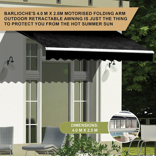 Motorised Outdoor Retractable Awning Sunshade in Black - 4x2.5m