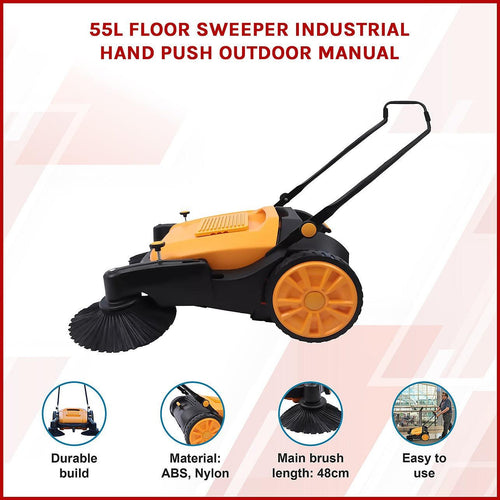 55L Floor Sweeper Industrial Hand Push Outdoor Manual