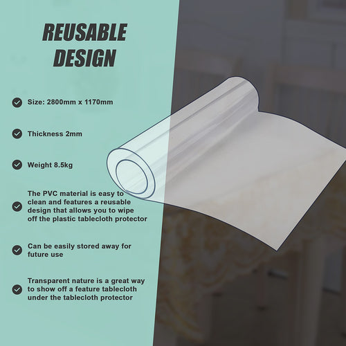 PVC Tablecloth Protector Table Cover Dining Table Cloth Plastic 2800x1170mm 2.0mm