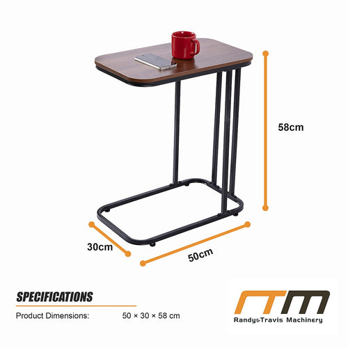 C-Shaped Side Table with Slate Top for Living Room & Bedroom