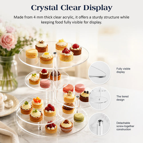 4 Tier Acrylic Cupcake Stand 30cm Clear Dessert Display Tower