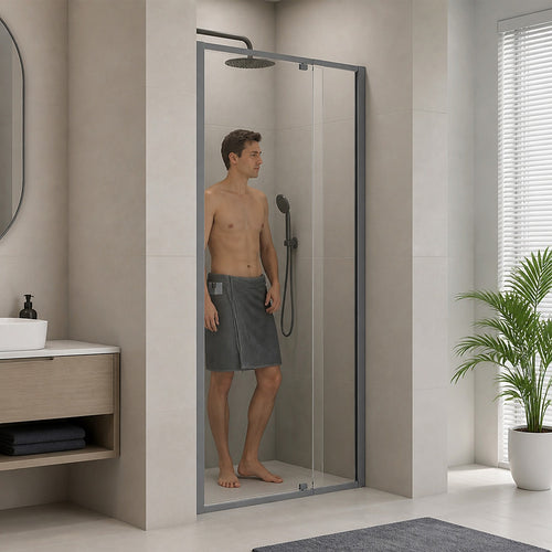 Semi-Frameless Shower Screen – Gunmetal, Front: (74~82)x195cm, No Side Return