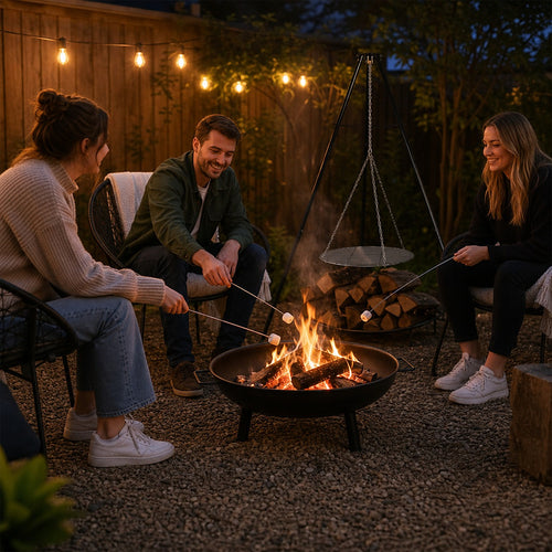 Cast Iron Fire Pit BBQ – Tripod Grill with Adjustable Height