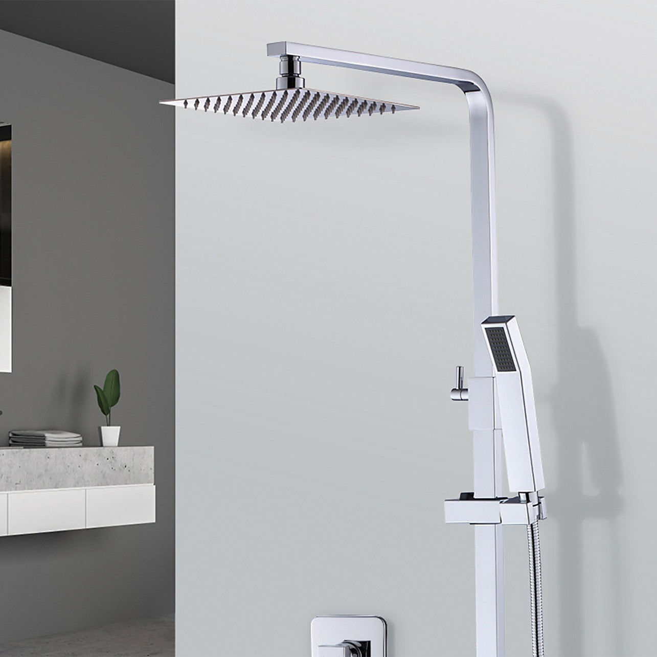 WELS 8 Rain Shower Head Set Square Dual Heads Faucet High Pressure Hand Held