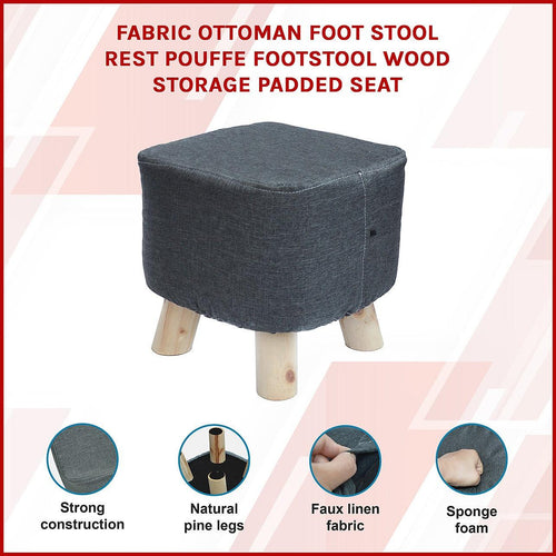 Charcoal Fabric Ottoman Foot Stool Rest Pouffe Wood Padded Seat Squircle
