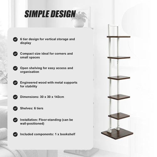 6 Tier Bookshelf Corner Bookcase Storage Rack