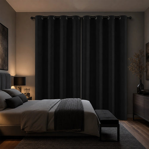 Black 2X Blockout Curtains – Blackout Window Draperies Pair with Eyelets for Bedroom 132x274cm