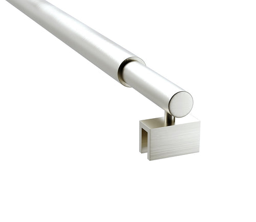 Frameless Shower Screen 110 x 210cm | Curved Glass, Nickel Round Stabilising Bar + Wall F-Bracket