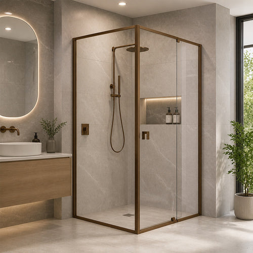 Semi-Frameless Shower Screen – Dust Brown, Front: (98~106)x195cm, Side: (89~92)x195cm