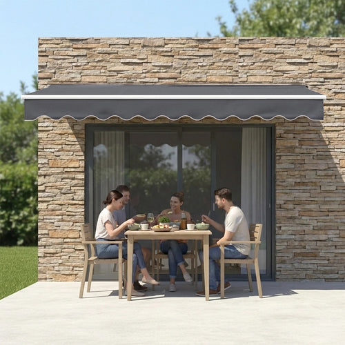 Automatic Retractable Awning 4x2.5m - Grey Outdoor Wall Sunshade