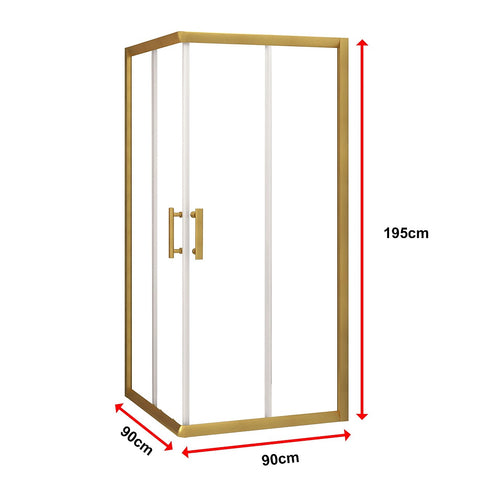 Adjustable 900x900mm Sliding Door Glass Shower Screen in Gold with Shower Handle Style 2 - Gold