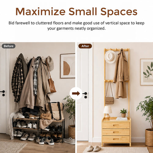 42x165cm Wooden Hall Stand with Drawer – Modern Minimalist Floor Coat Rack in Wood