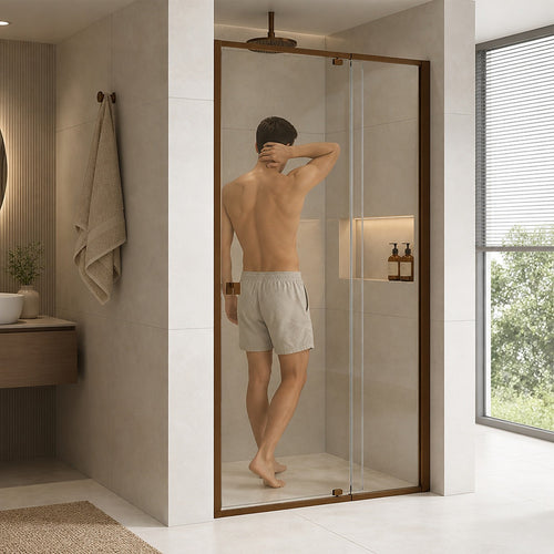 Semi-Frameless Shower Screen – Dust Brown, Front: (74~82)x195cm, No Side Return