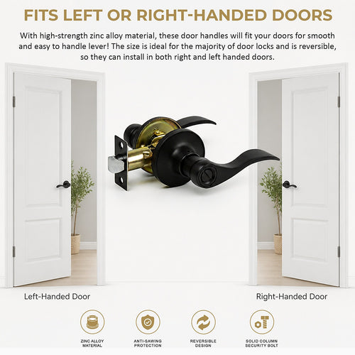 Door Handle Set Lever – Privacy Function with Wave-style Black Design and Functional Style