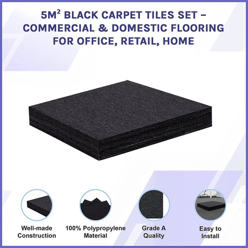 5m² Black Carpet Tiles Set – Commercial & Home Flooring for Office, Retail & Living Areas
