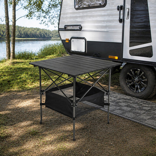 Folding Camping Table with Storage Net – Steel & Aluminium