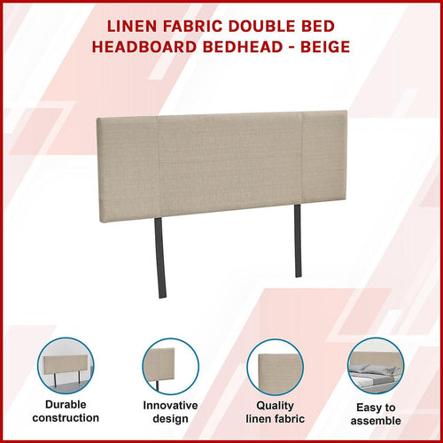Double Beige Linen Fabric Bed Headboard Bedhead