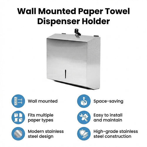304 Stainless Steel Wall Mounted Paper Towel Dispenser Holder for Bathroom & Kitchen