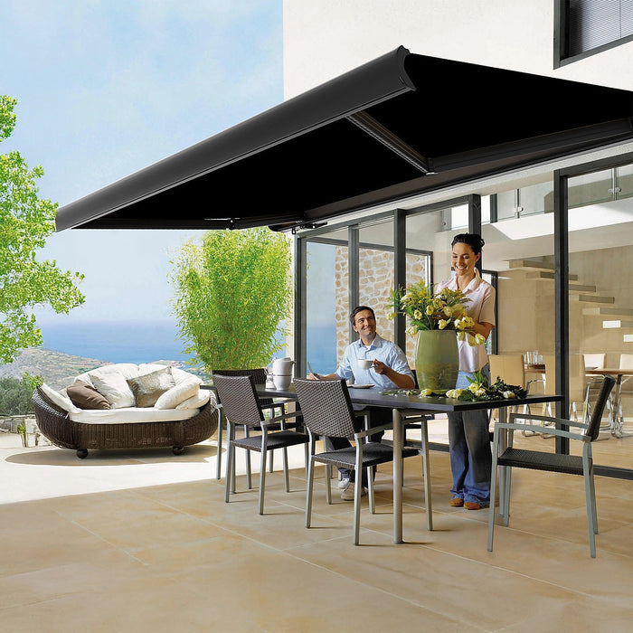 Heavy Duty Full Cassette Retractable Awning: Motorised 5.5x3m Black Sunshade
