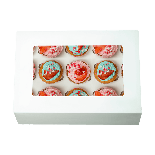 50pcs Cupcake Boxes 12-Hole Laminated Clear Window Face Boxes Favour