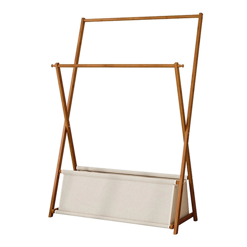 100x155cm Freestanding Clothes Rail Garment Rack in Dark Wood with Storage Shelf – Stylish, Space-Efficient Organiser