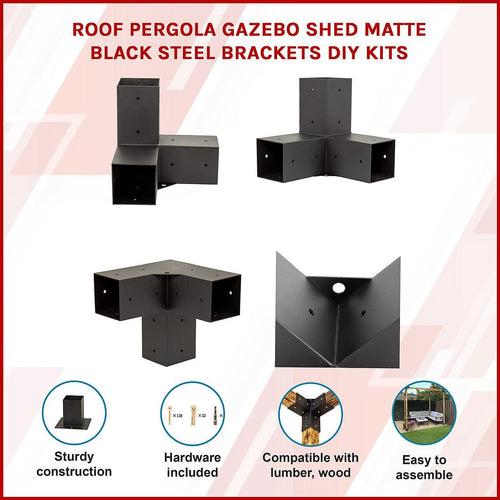 Roof Pergola Gazebo Shed Matte Black Steel Single Brackets DIY Kits